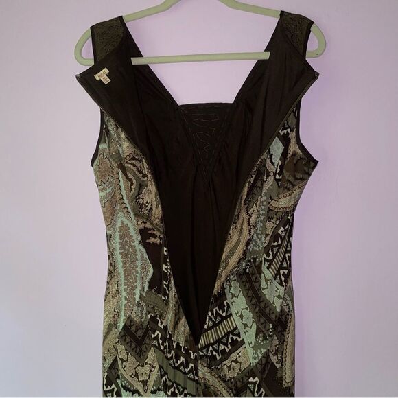 Reba Size 12 Midi Dress Brown Boho Print Sleeveless Lace Casual - Picture 9 of 9